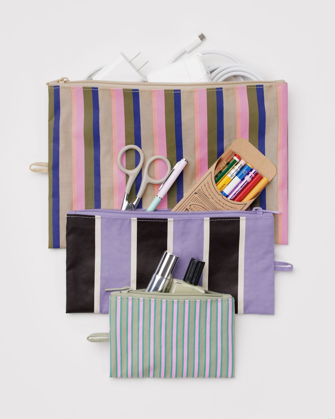 Flat Pouch Set - Candy Shop Stripes - Bright Zip Trio