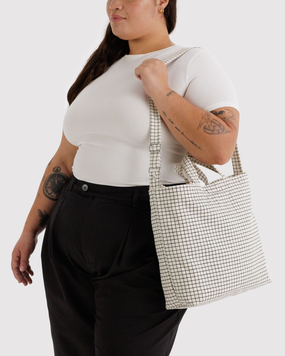 Horizontal Zip Duck Bag - Natural Grid - Travel Market Haul